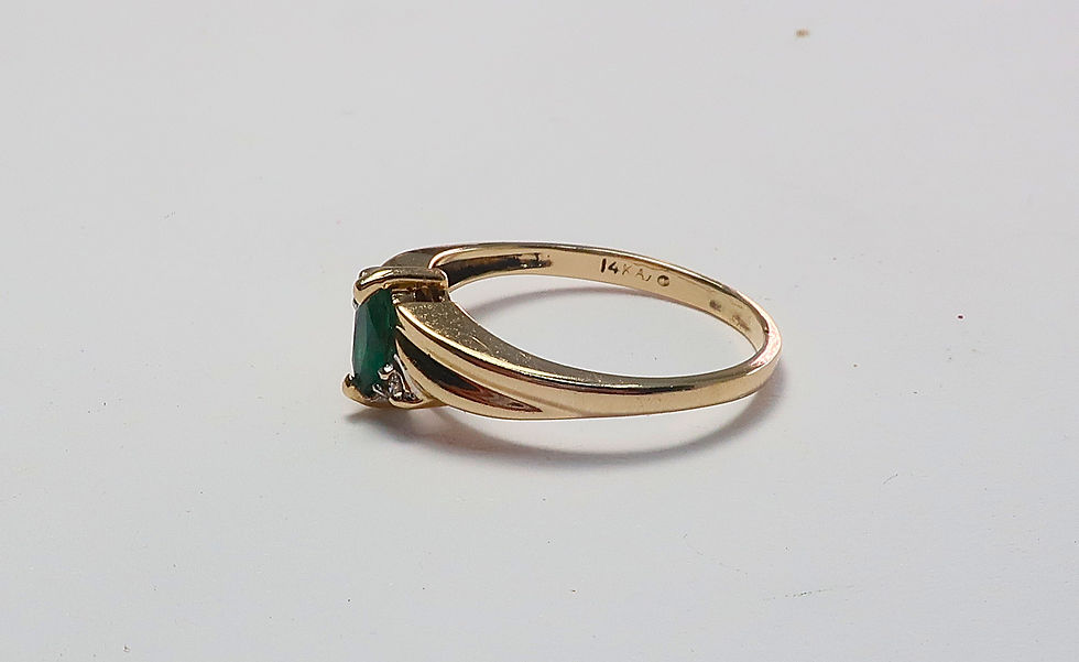 Thumbnail: Antique Natural Emerald and Diamond Ring in 14 Karat Yellow Gold