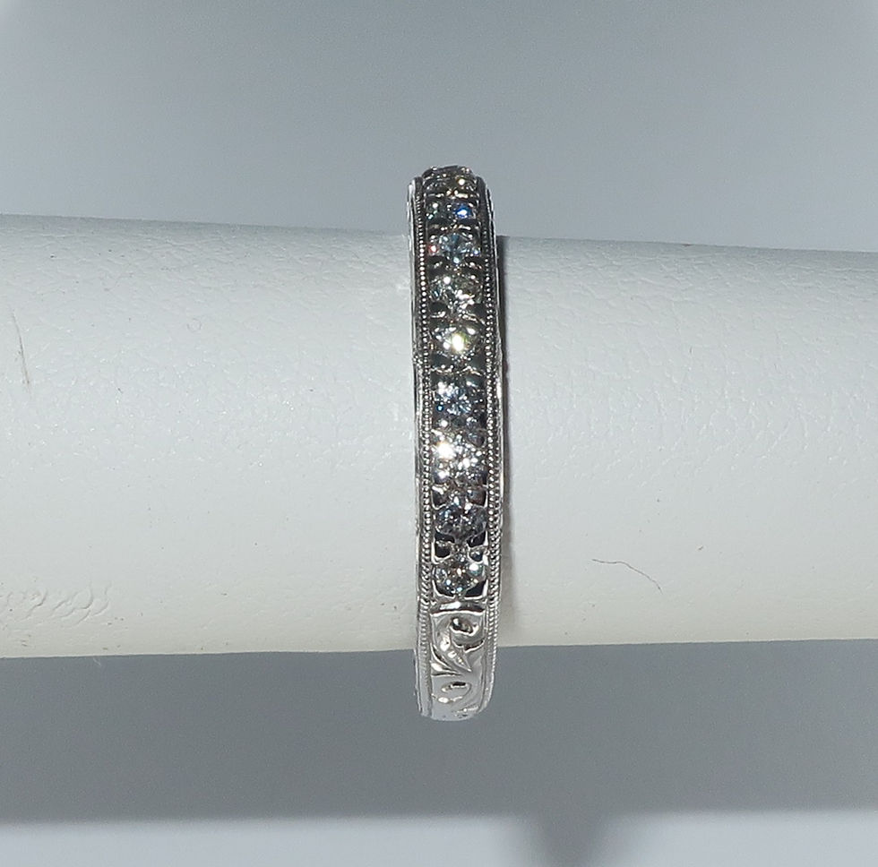 Thumbnail: Art-Deco Style hand engraved prong set diamond anniversary / wedding band