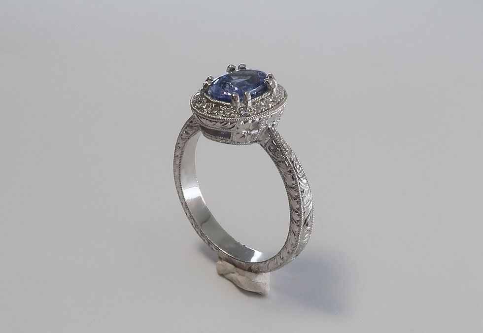 Thumbnail: Art Deco Style Ladies Halo design Sapphire & Diamond Ring .