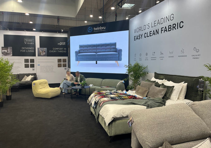 P1.5 LED screen with furniture visualization at the FibreGuard trade fair stand
