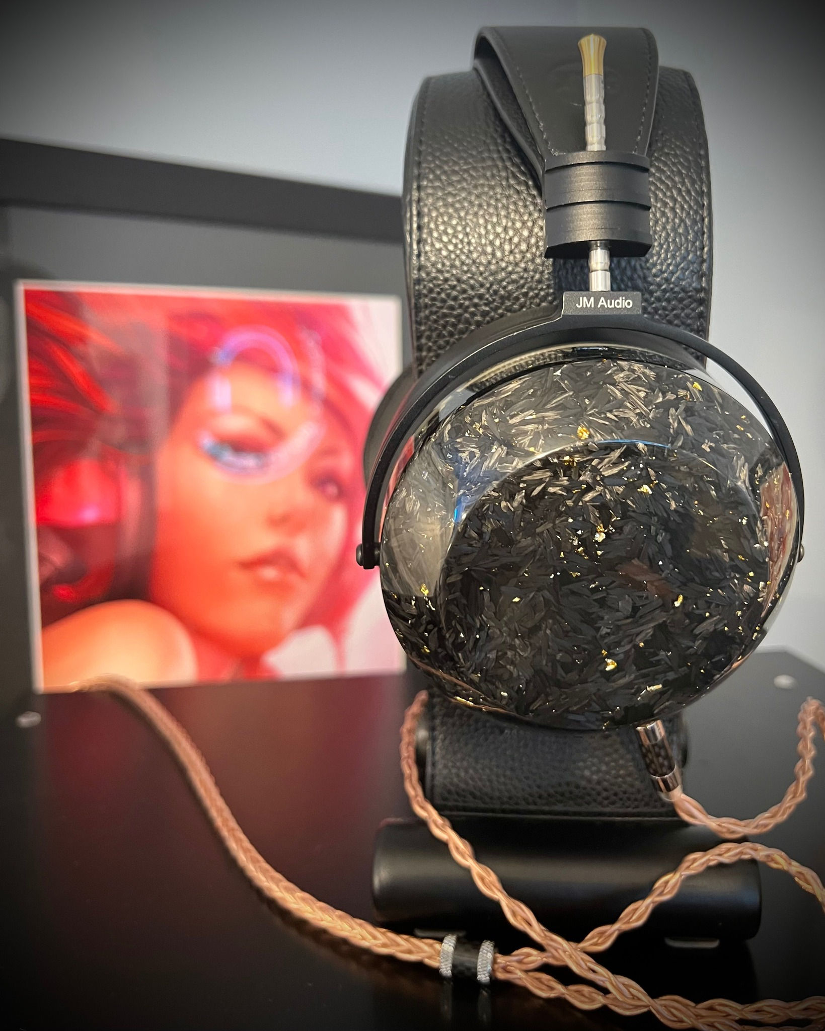 JM Audio Headphone Stand  Super plush vegan leather w/ wood base