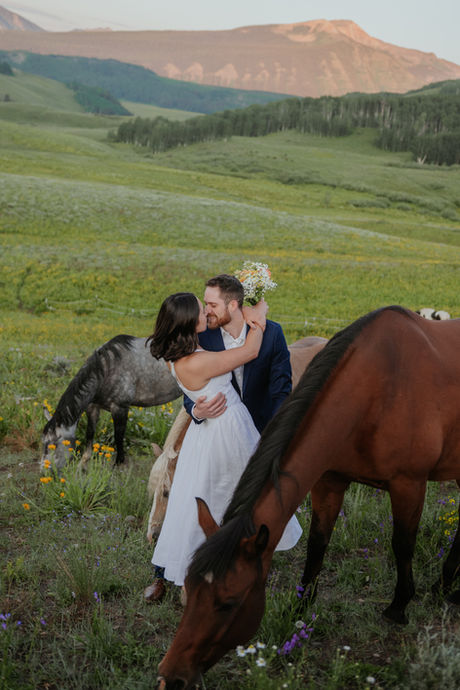 couple getting married in crested butte with horses