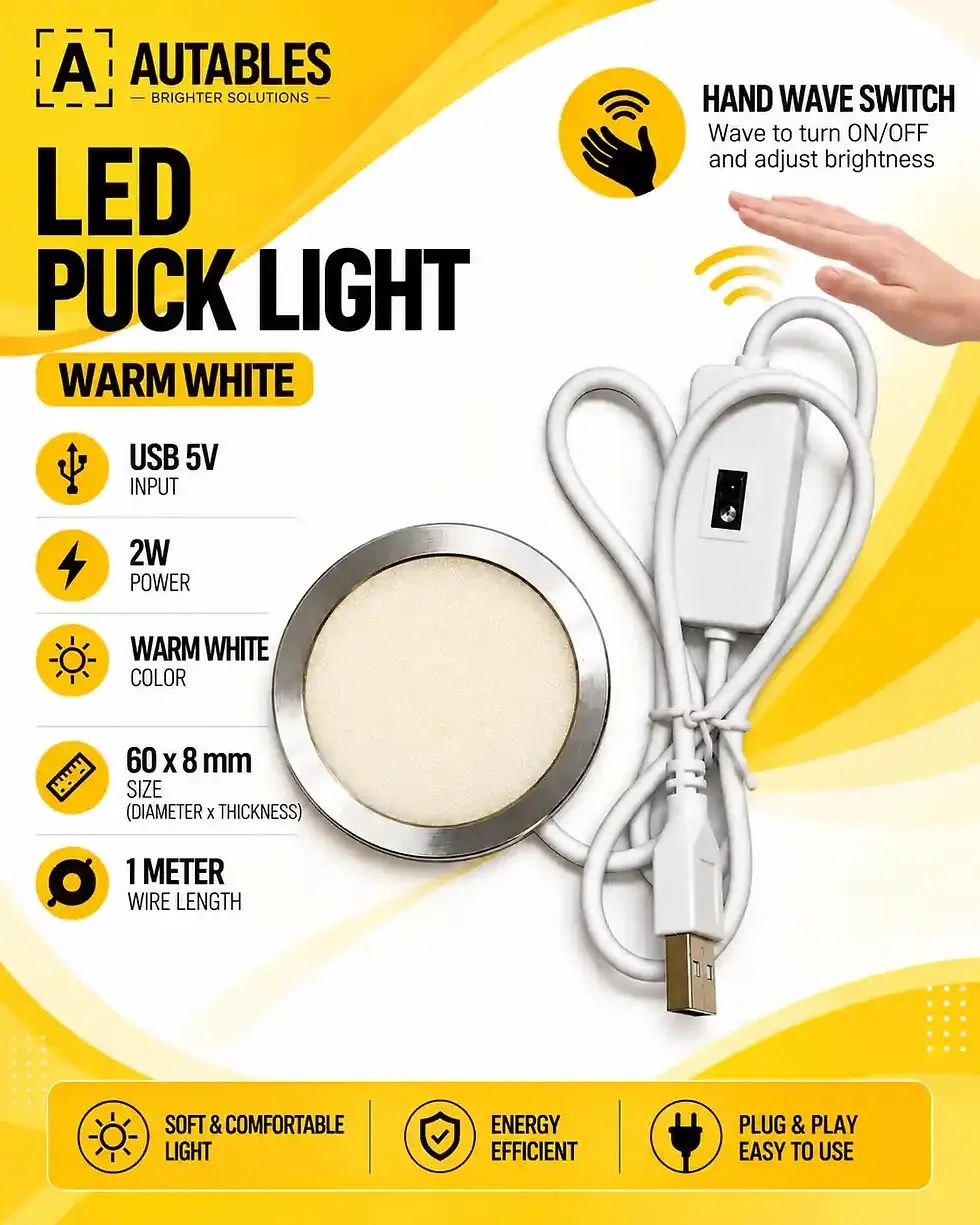Thumbnail: 5V USB LED Puck Light 60mm 2W with Hand Wave Sensor & 1M Wire