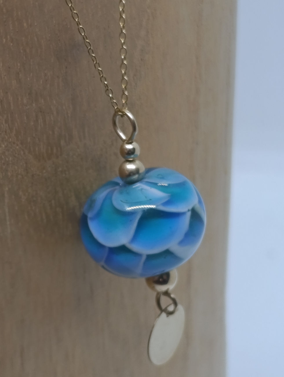 Miniature : Collier Pétale Bleu Vert, Plaqué Or