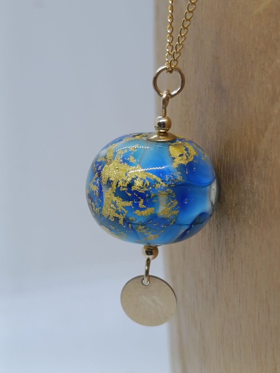 Miniature : Collier Pensée Bleu Feuille d'Or, Plaqué Or