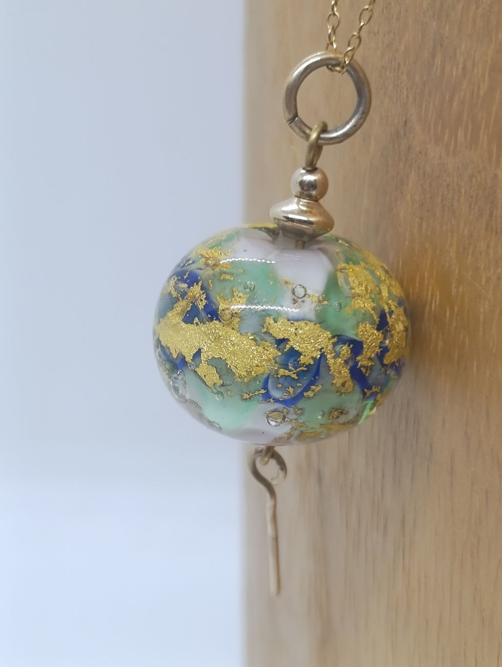 Miniature : Collier Monet Bleu Vert Rose Feuille d'Or, Plaqué Or