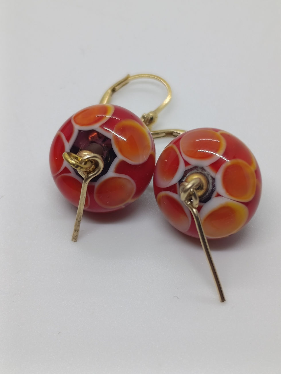Miniature : Boucles d'oreille Bouton Rouge Violet, Plaqué Or