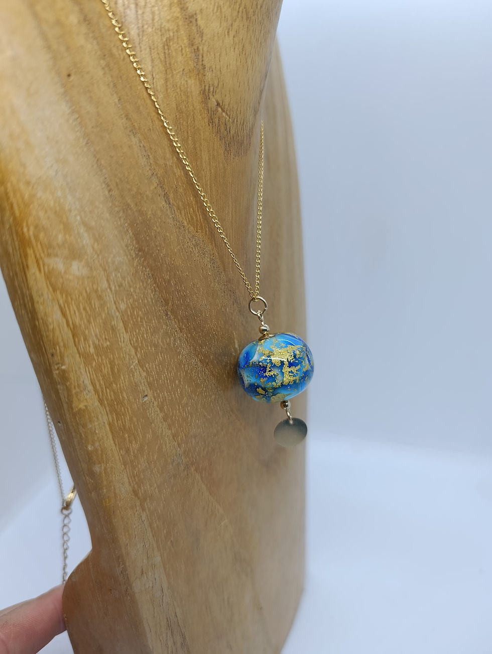 Miniature : Collier Pensée Bleu Feuille d'Or, Plaqué Or