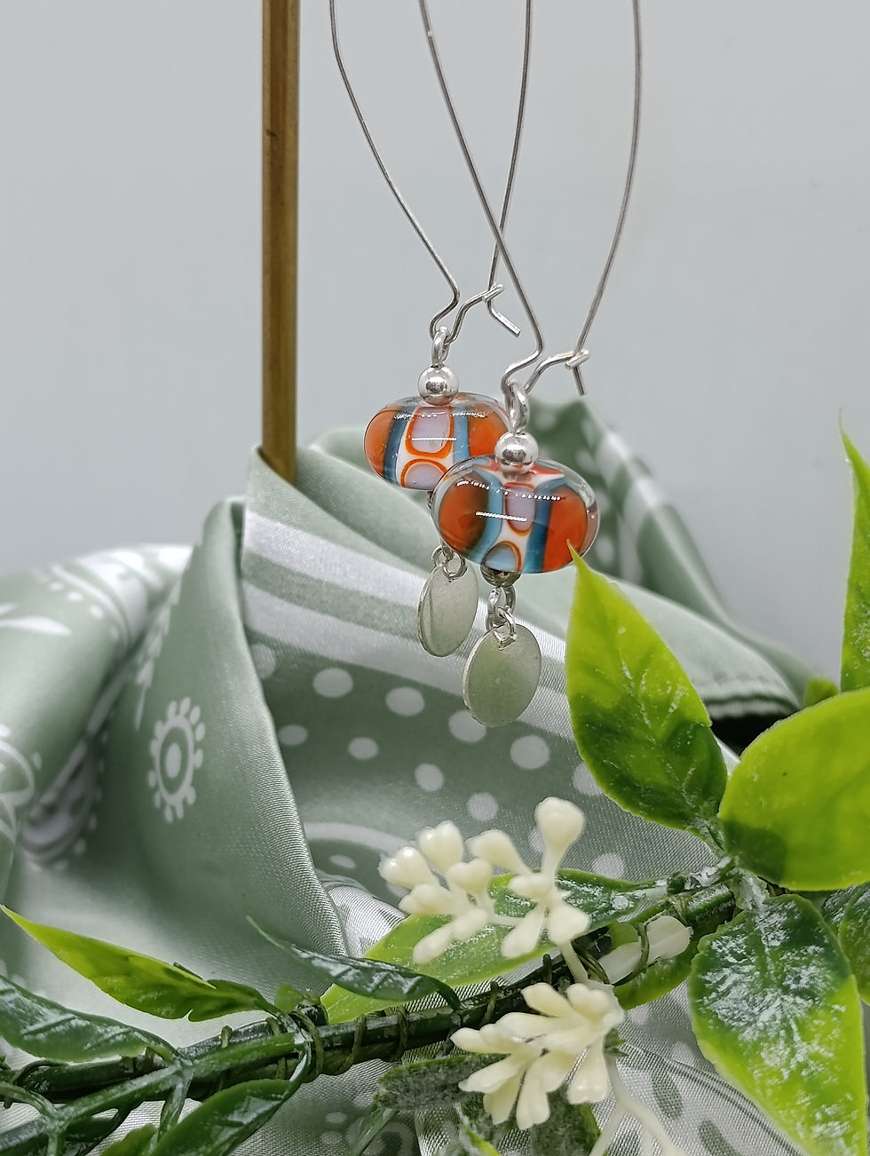 Miniature : Boucles d'oreille Gouttes Seventies Bleu Orange ,Argent