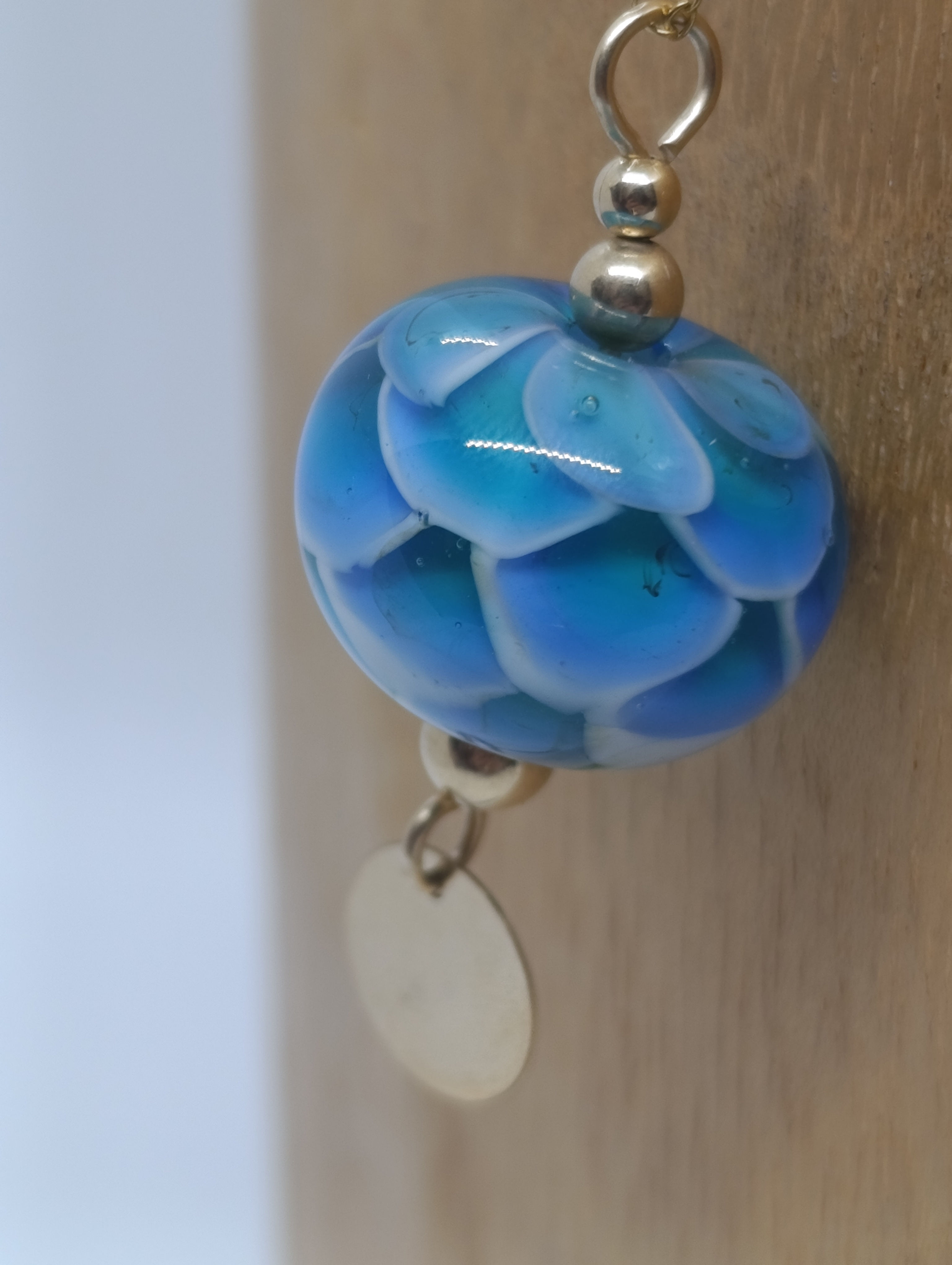 Collier Pétale Bleu Vert, Plaqué Or