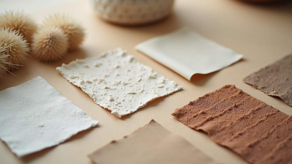 Close-up view of a mood board with natural textures and color samples