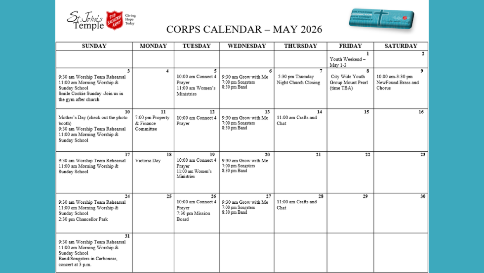 May Corps Calendar