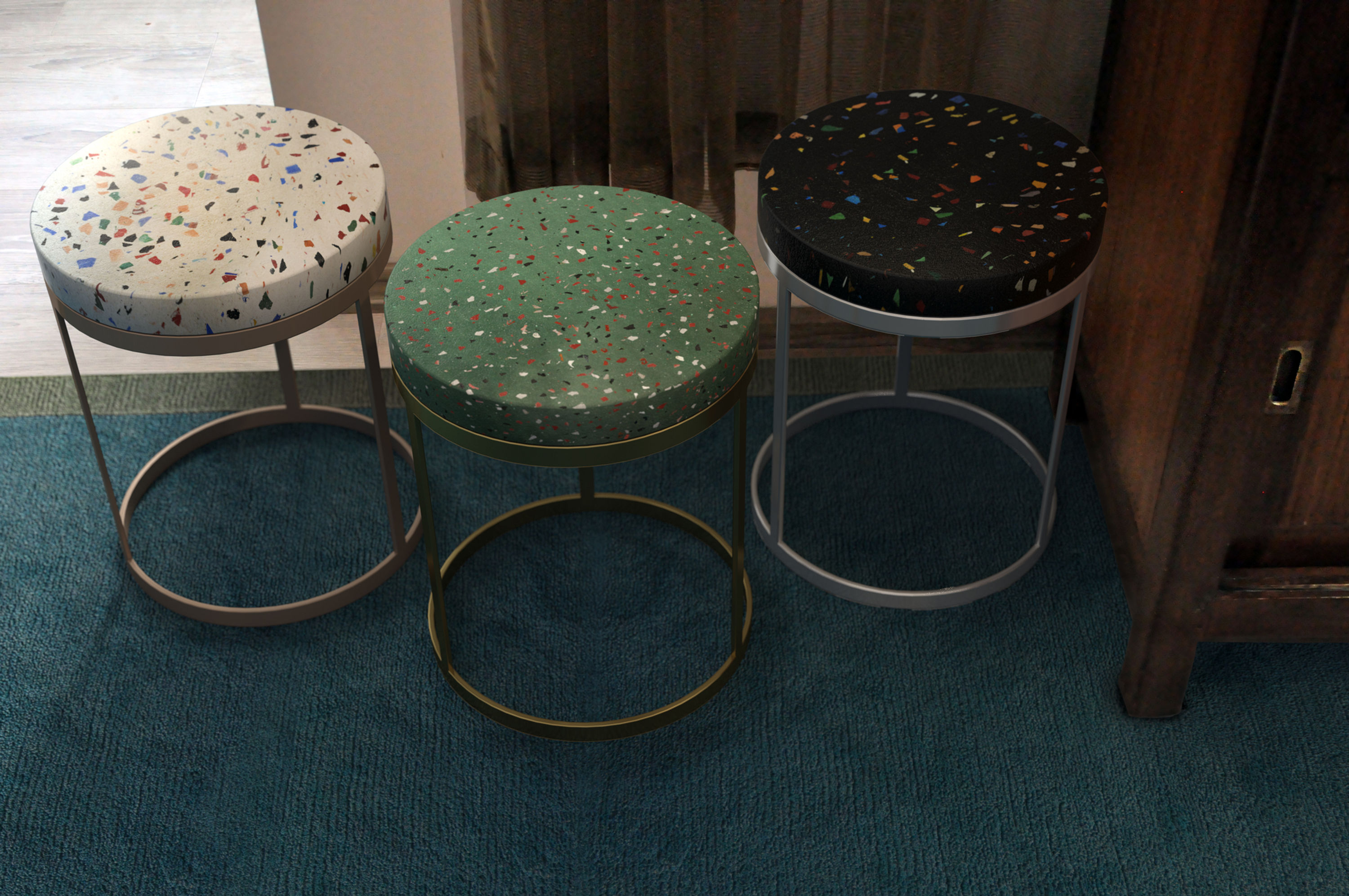 Terrazzo Daire Sehpa | Dore Pirinç Ayak | Ç•42 h•58 cm