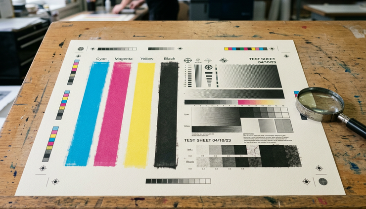 Close-up of a printed sheet with soft edges and visible color differences