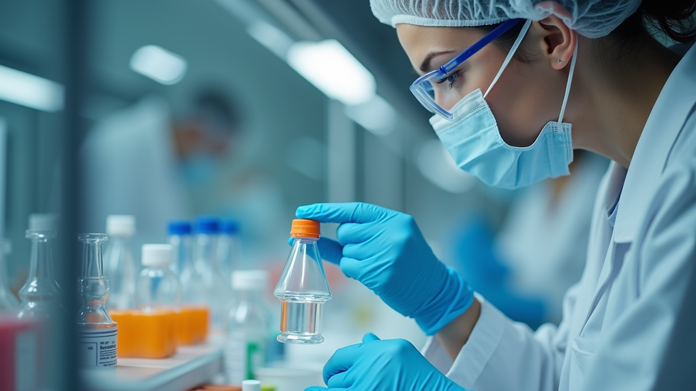 Close-up view of a laboratory technician conducting quality control tests on pharmaceutical products