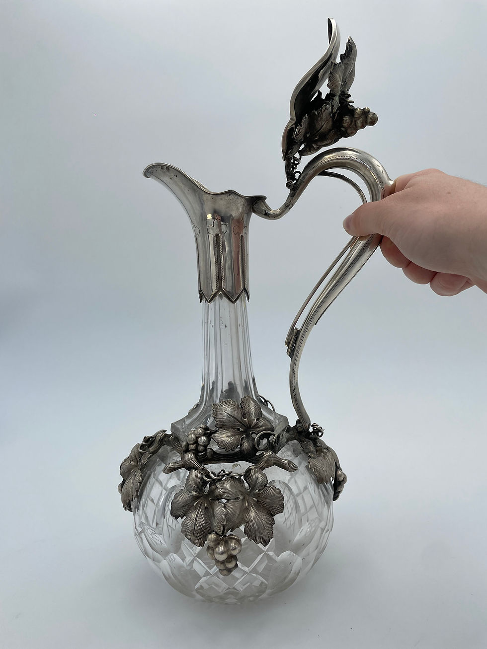 Miniature : Carafe à vin cristal et argent Poinçon charançon