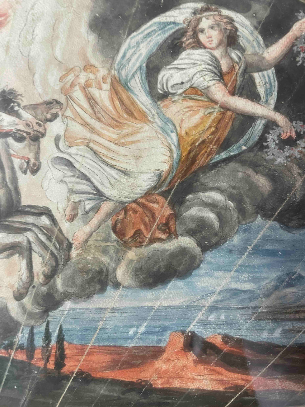Miniature : Feuille d'éventail en parchemin  gouaché "Le char d'Apollon."  École française d