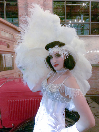 Magnum Opus Productions Hudson Valley Event Entertainment. Feather Flapper girls, Art Deco, speakeasy showgirls. Martina Markota.