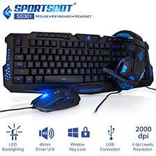 SportsBot SS301 LED Gaming Over-Ear Headset Headphone, Keyboard & Mouse Combo Set With 40mm Spea
