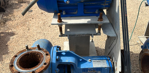 Centrifugal Pump mounted on a skid with an electric motor attached to it. Pump size: 8X6X14