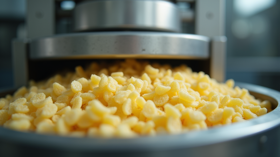 Close-up view of industrial potato flakes processing machine