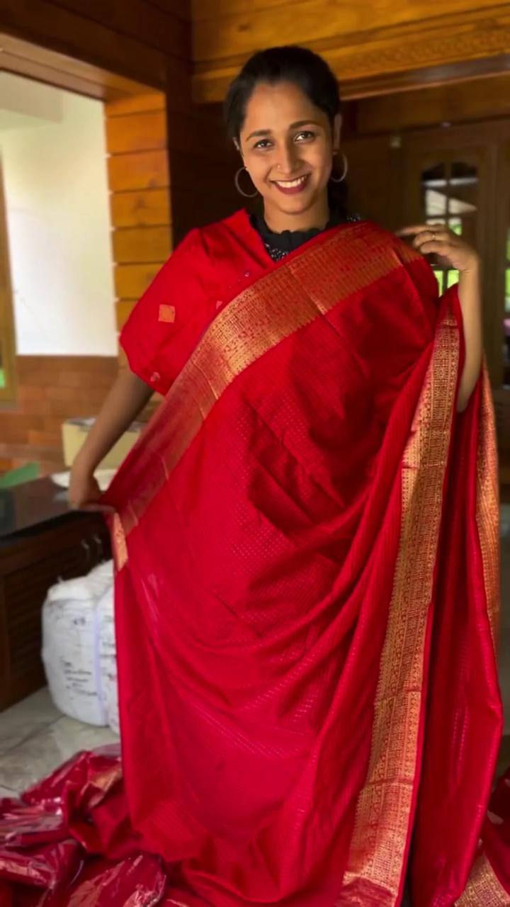 Thumbnail: Lichi Silk Banarasi Saree for Wedding Festive Traditional Wear Saree