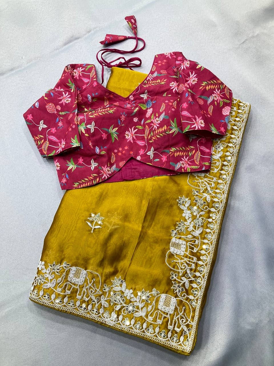 Thumbnail: Women Party Wear Rangoli Silk Saree with Embroidery Lace Border and Digital Prin