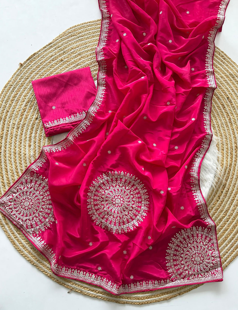 Thumbnail: Space Silk Saree with All Over Embroidery Work