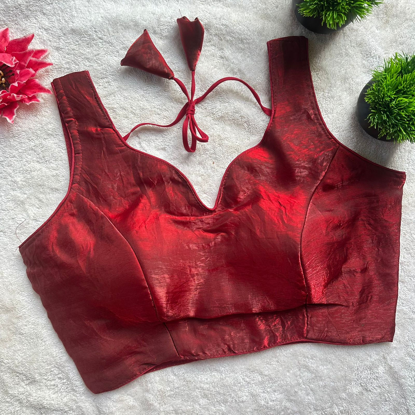 Exclusive Fendy Satin Pan Neck Blouse with Zari Tone Weaving Designer Padded Sar