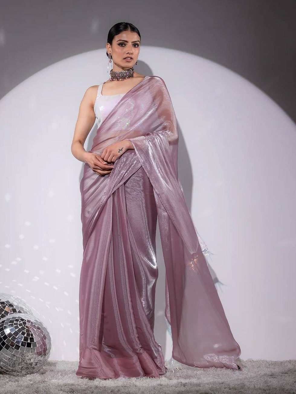 Thumbnail: Trending Partywear plain Organza silk saree for women bridesmaids saree bride to