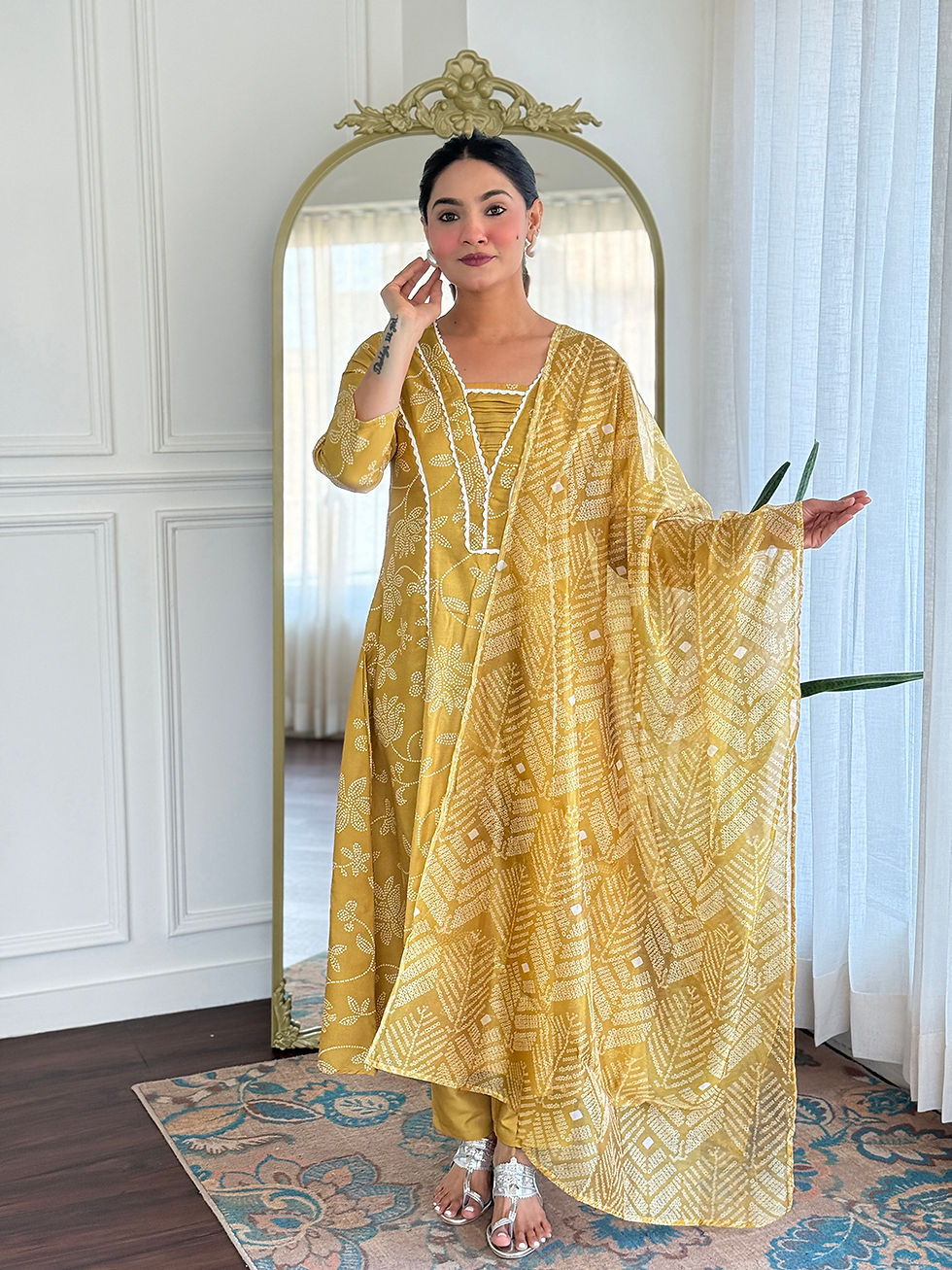 Thumbnail: Women's Rayon Printed A-Line Kurta with Rayon Pant And Taby Printed Dupatta Sets