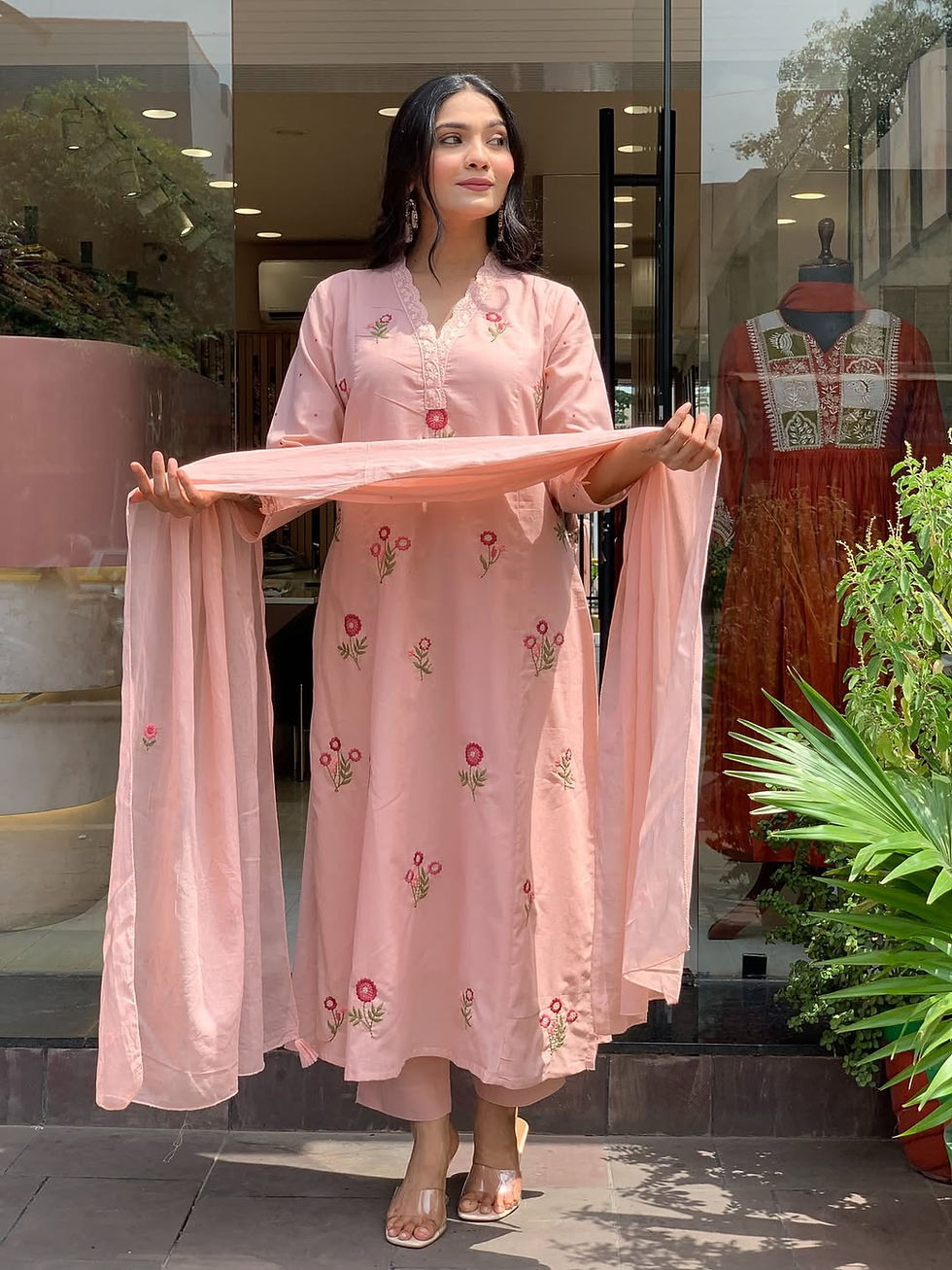 Thumbnail: Women PV Chanderi Salwar Suit Set Embroidered Ethnic Wear