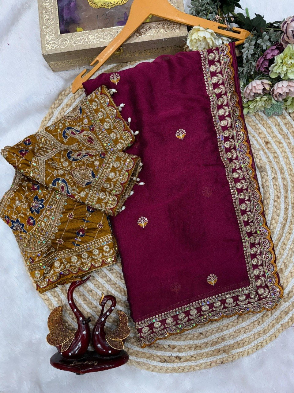 Thumbnail: Women Soft Rangoli Silk Saree with Sequins Embroidery and Heavy Stitched Blouse