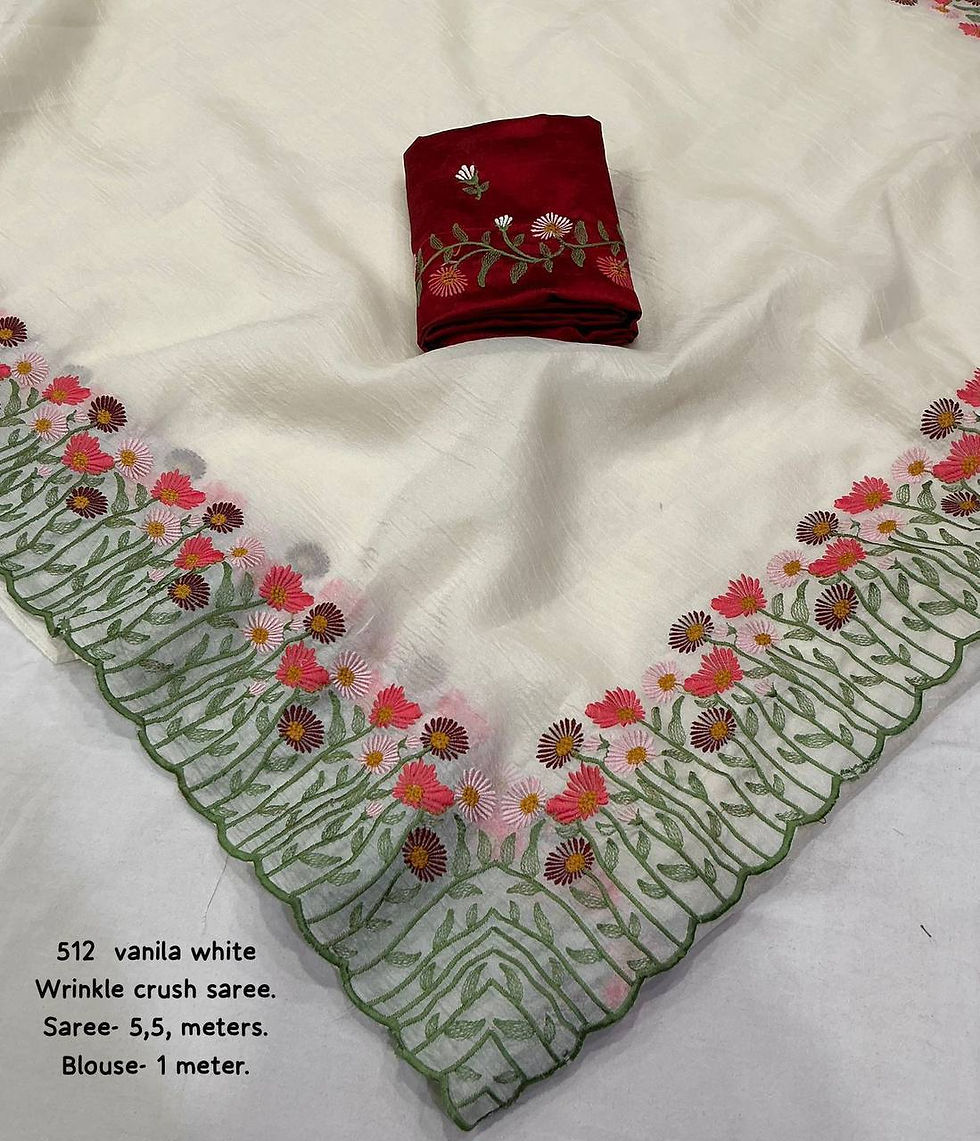 Thumbnail: Premium Soft Twinkle Crush Saree with C Pallu Embroidery, Cut Work Border & Cont