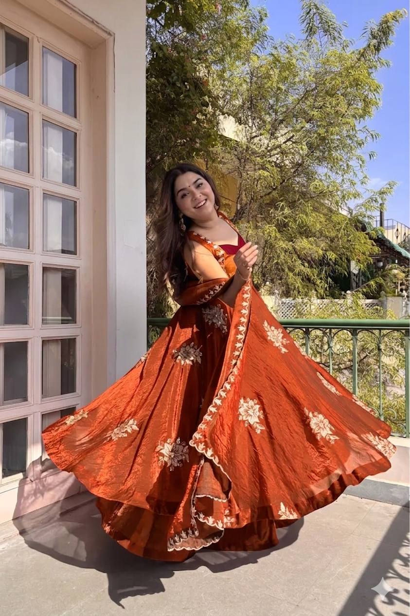 Thumbnail: Fendi Satin Gown Set Umbrella Flair Sequins Zari Embroidery Palazzo Dupatta