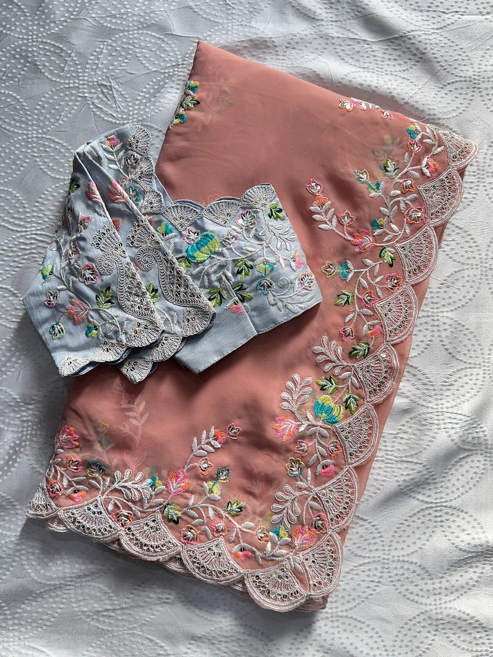 Thumbnail: Designer Faux Georgette Saree with Embroidered Blouse