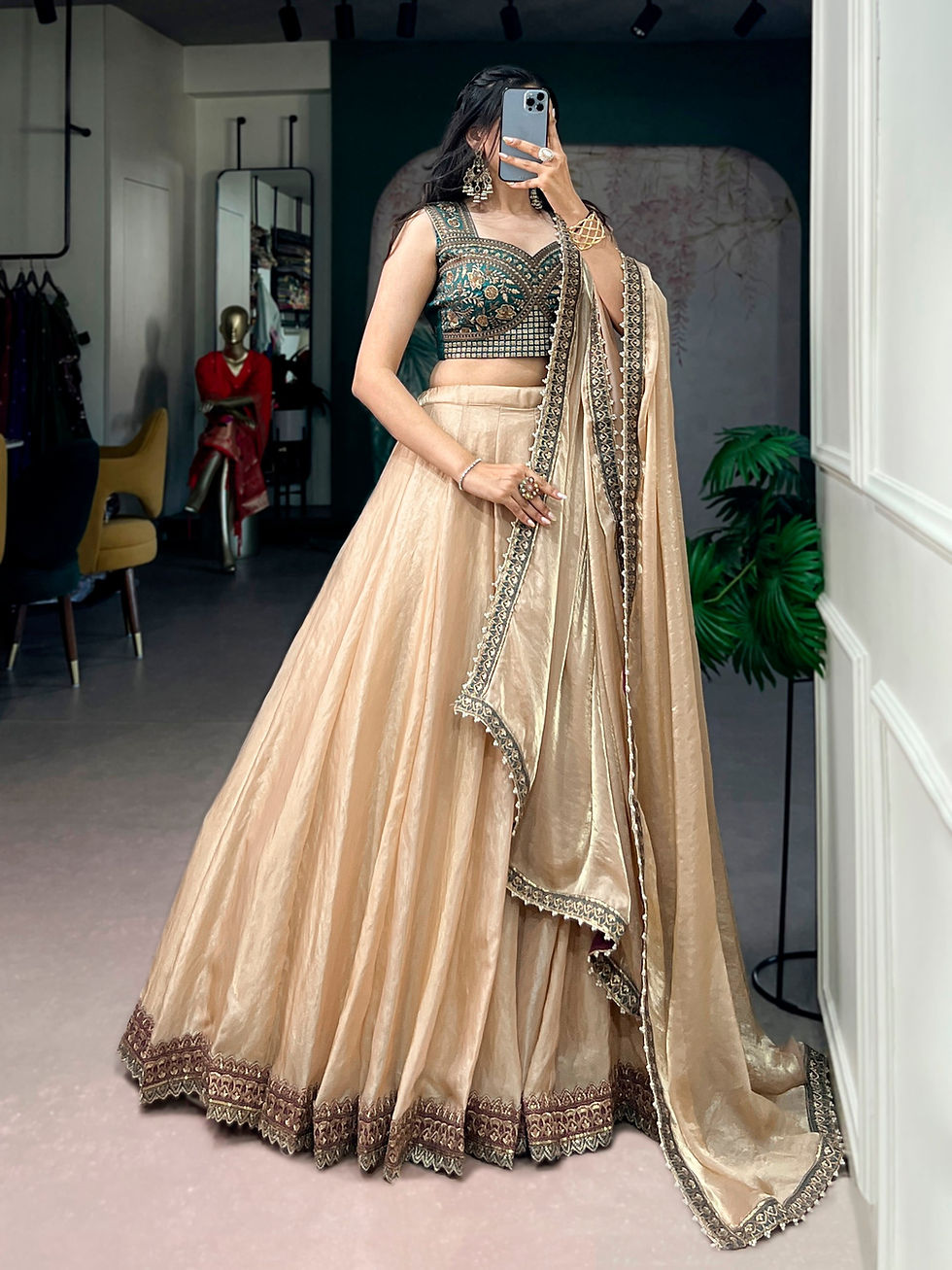 Thumbnail: Frendysilk Lehenga Choli Set with Sequins Embroidered Banglory Blouse & Dupatta