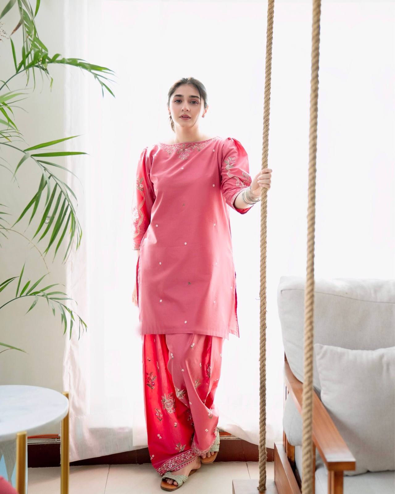 Roman Silk Kurti Farshi Palazzo Set Heavy Thread Embroidery Festive Wear Women