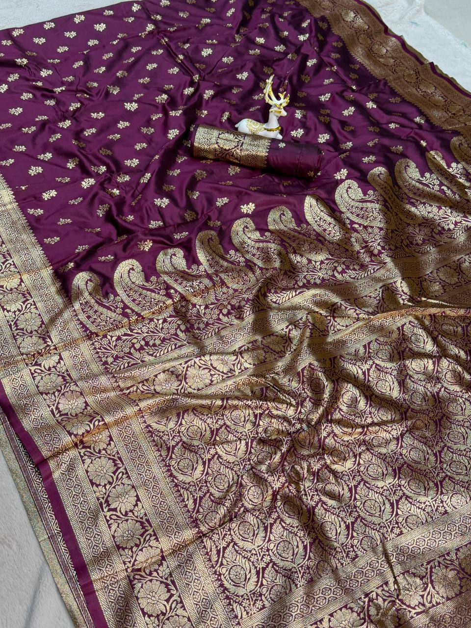 Thumbnail: Banarasi Soft Silk Saree with Golden Zari Buti Wedding Wear Saree