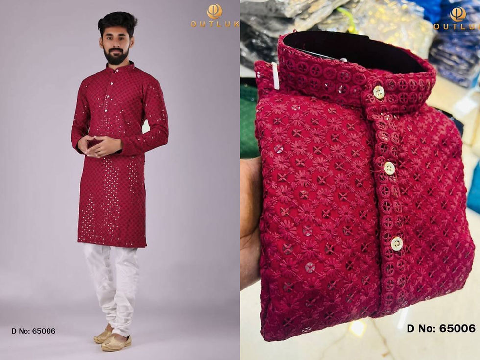 Thumbnail: Indian Mens kurta Pure Cotton embroidered Men's Kurta payjama set men wedding ku