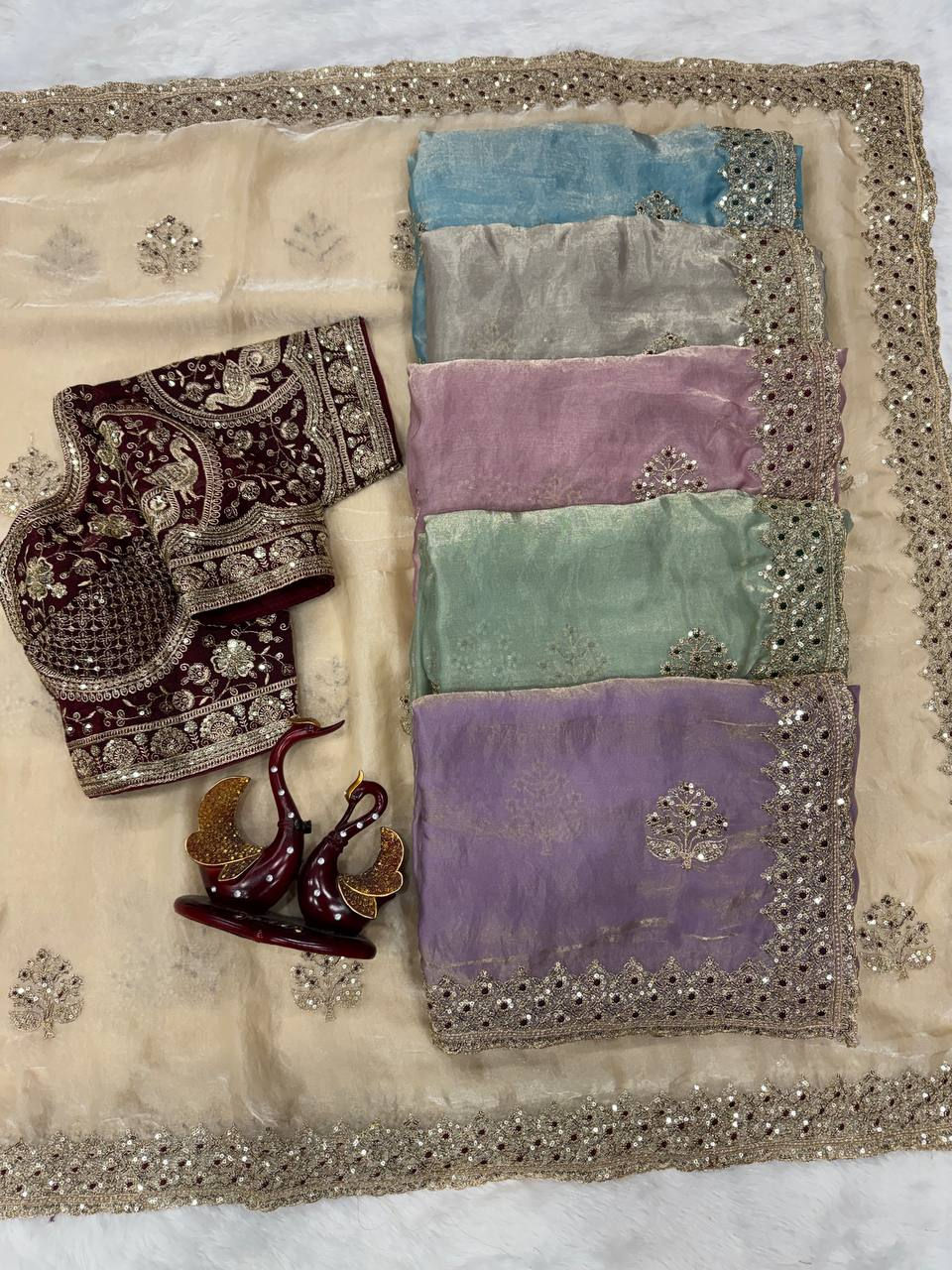 Thumbnail: Soft Frendy Satin Saree with Sequence Zari Work Designer Saree Set