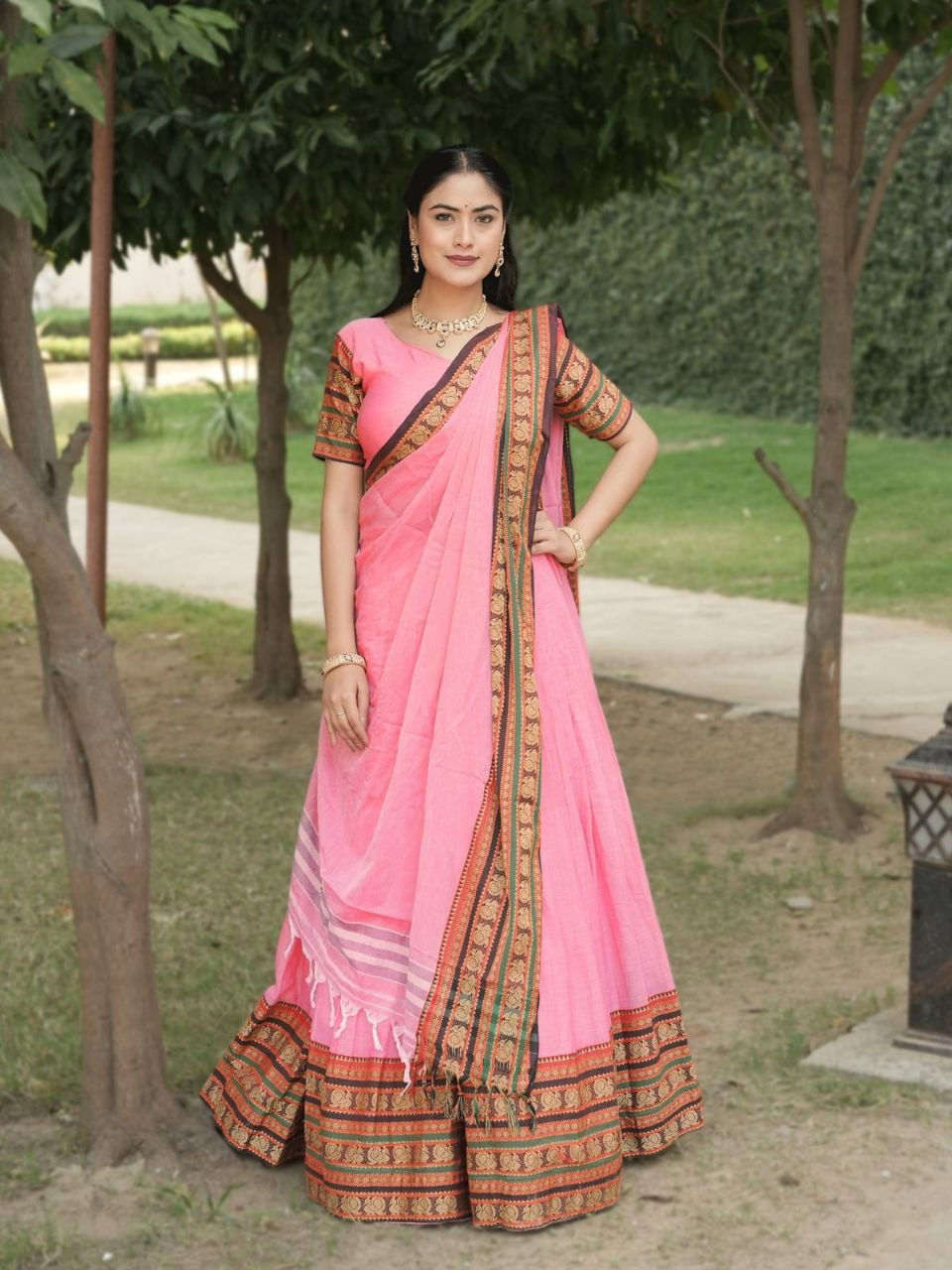 Thumbnail: Chanderi Cotton Lehenga Choli Set Traditional Handwoven Ethnic Wear for Women We