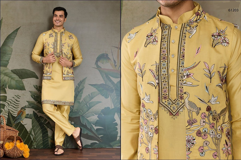 Thumbnail: Men’s Exclusive Festival Wear Open Jacket Style Kurta with Pant Set – Designer E