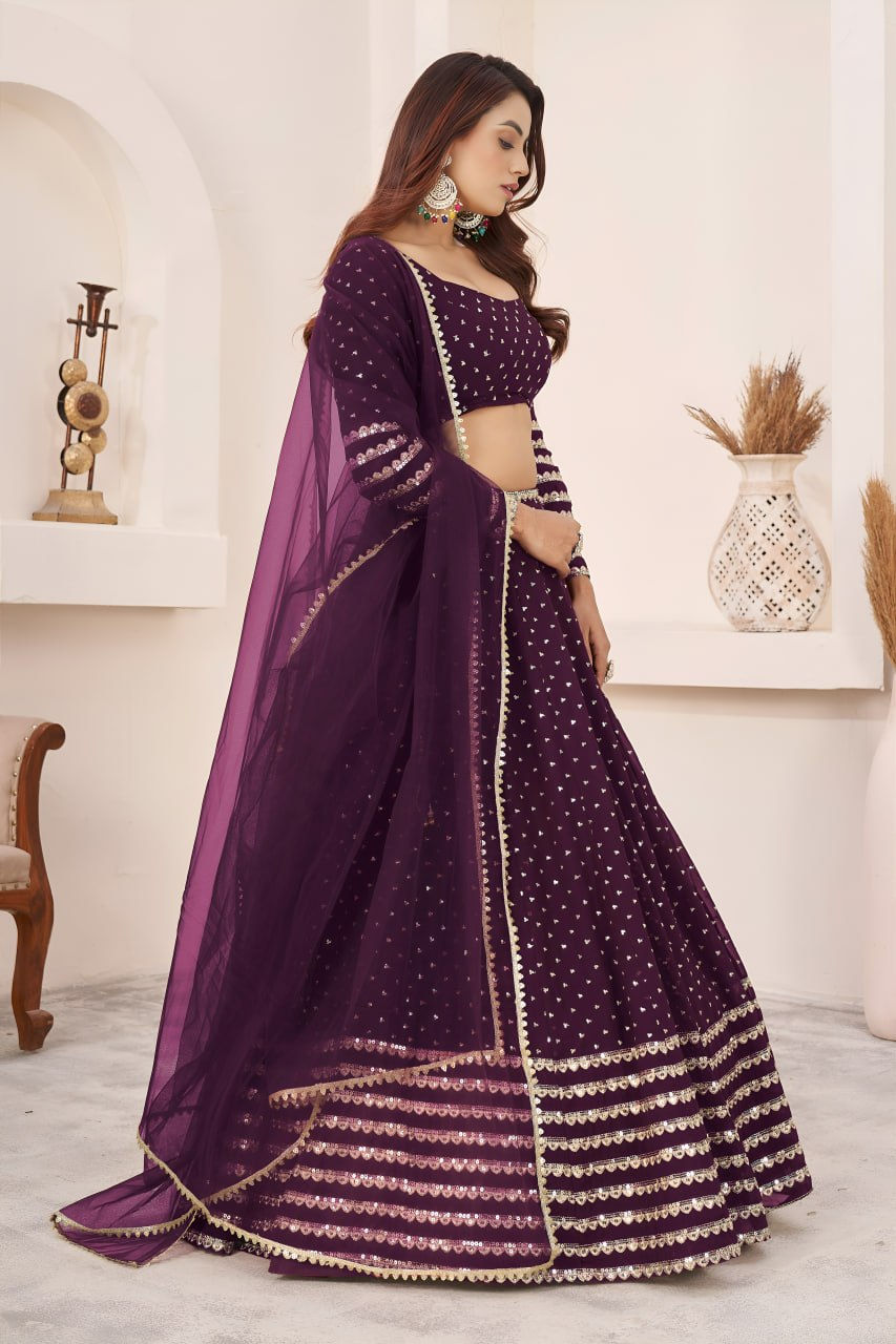 Thumbnail: Women's Semi-Stitched Georgette Lehenga Choli with Soft Net Dupatta | Zari & Mul
