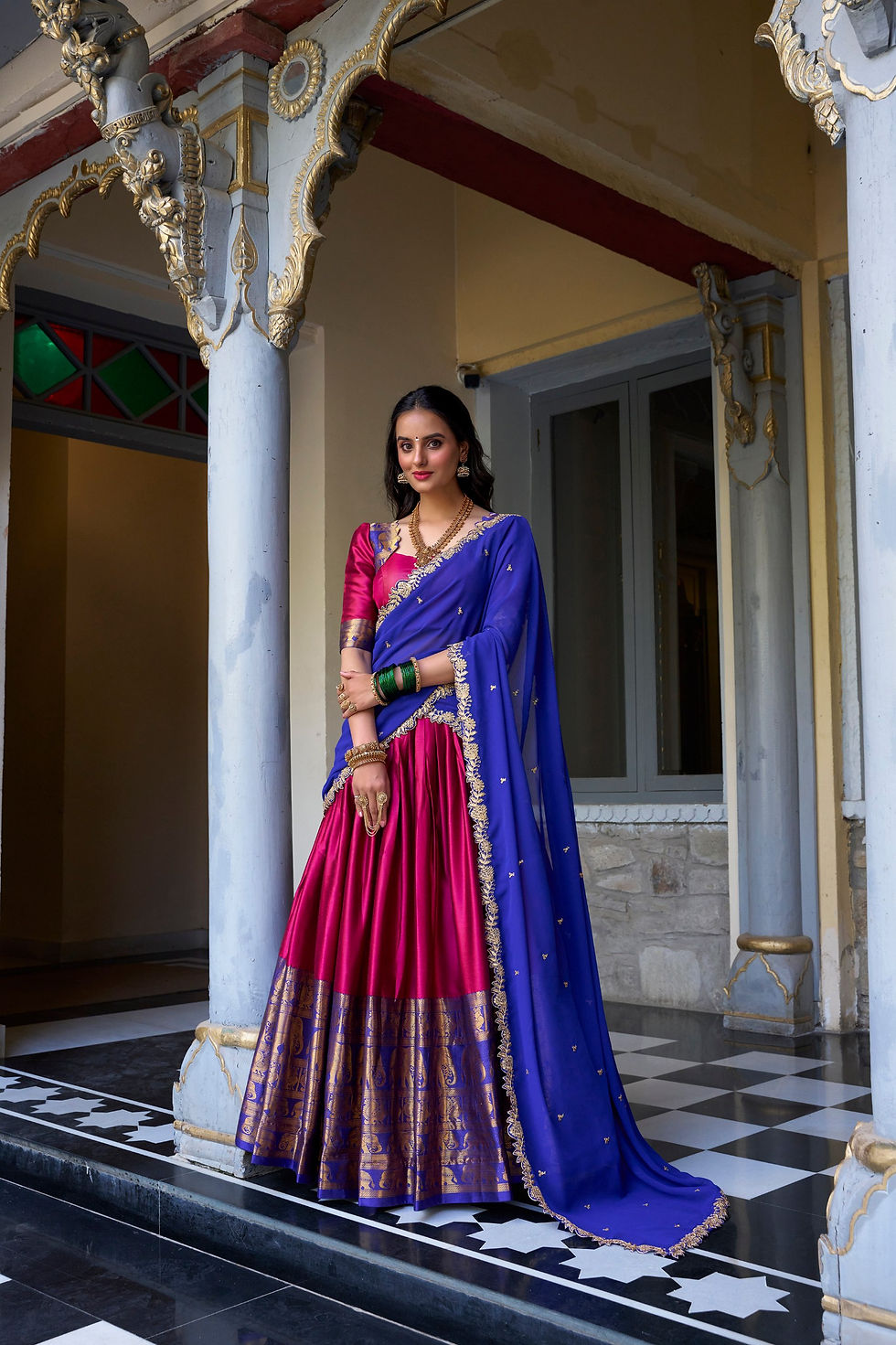 Thumbnail: Narayan Pattu Zari Weaving Lehenga Choli Set with Georgette Dupatta for Wedding