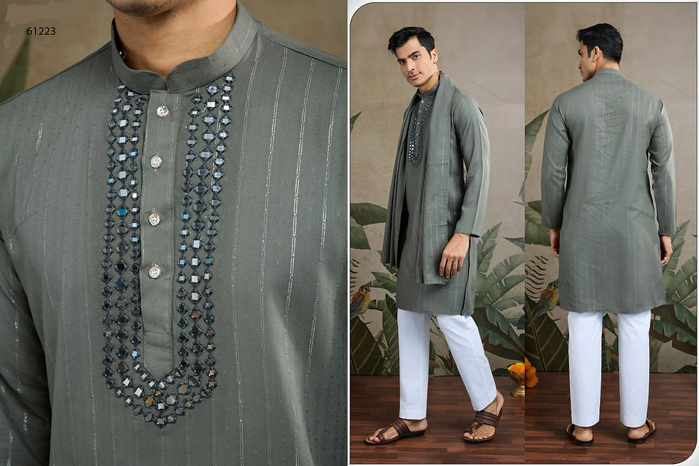 Thumbnail: Men's Festival Wear Real Mirror Work Kurta Set with Pant & Dupatta – Ethnic Part