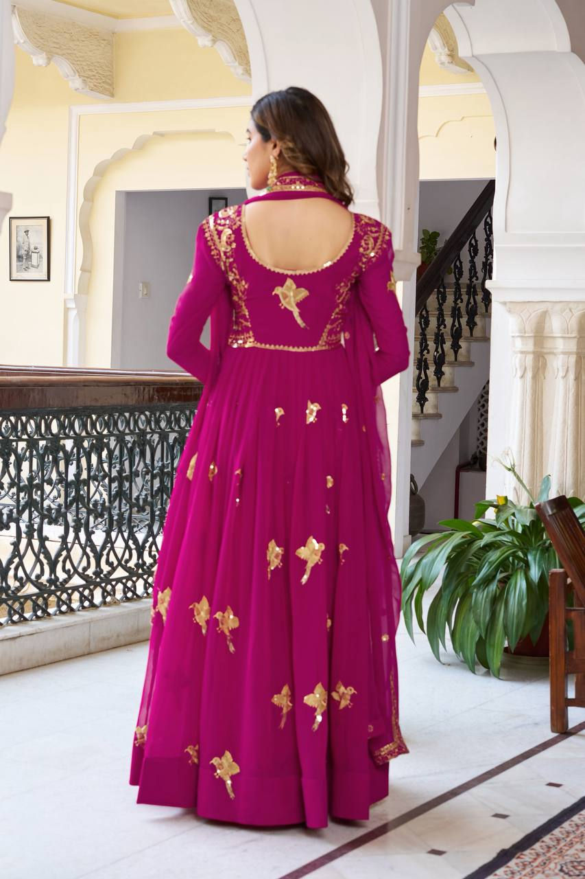 Thumbnail: Georgette Embroidered Suit Set Thread Sequence Work Dupatta Party Wear Women