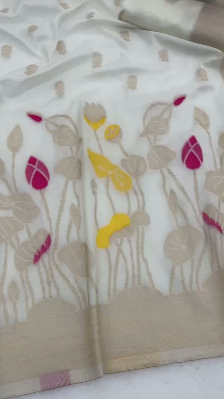 Thumbnail: Nylon Crepe Georgette Meenakari Jacquard Saree with Rich Pallu