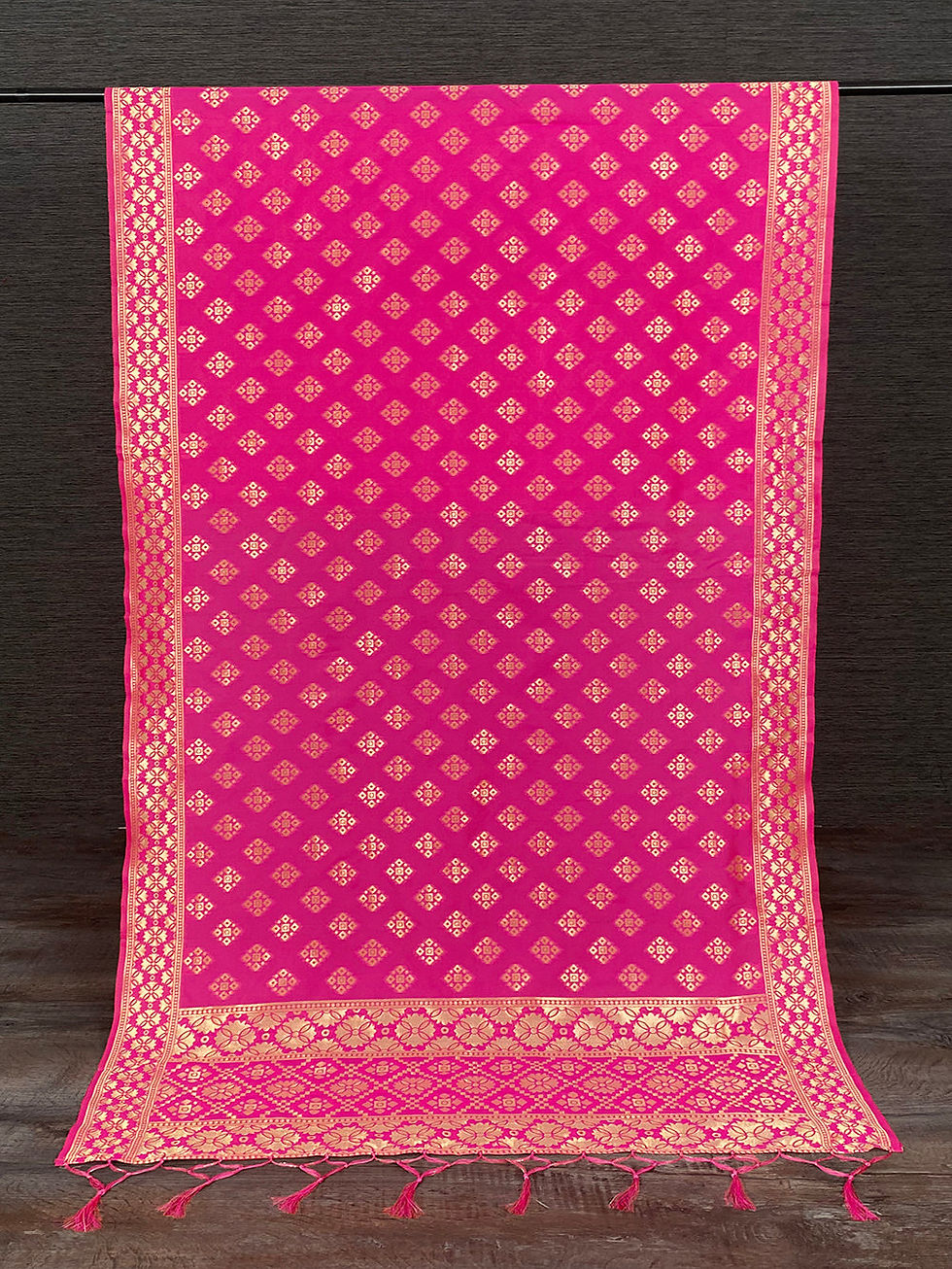 Pink Color Weaving Zari Work Jacquard Dupatta With Tassels