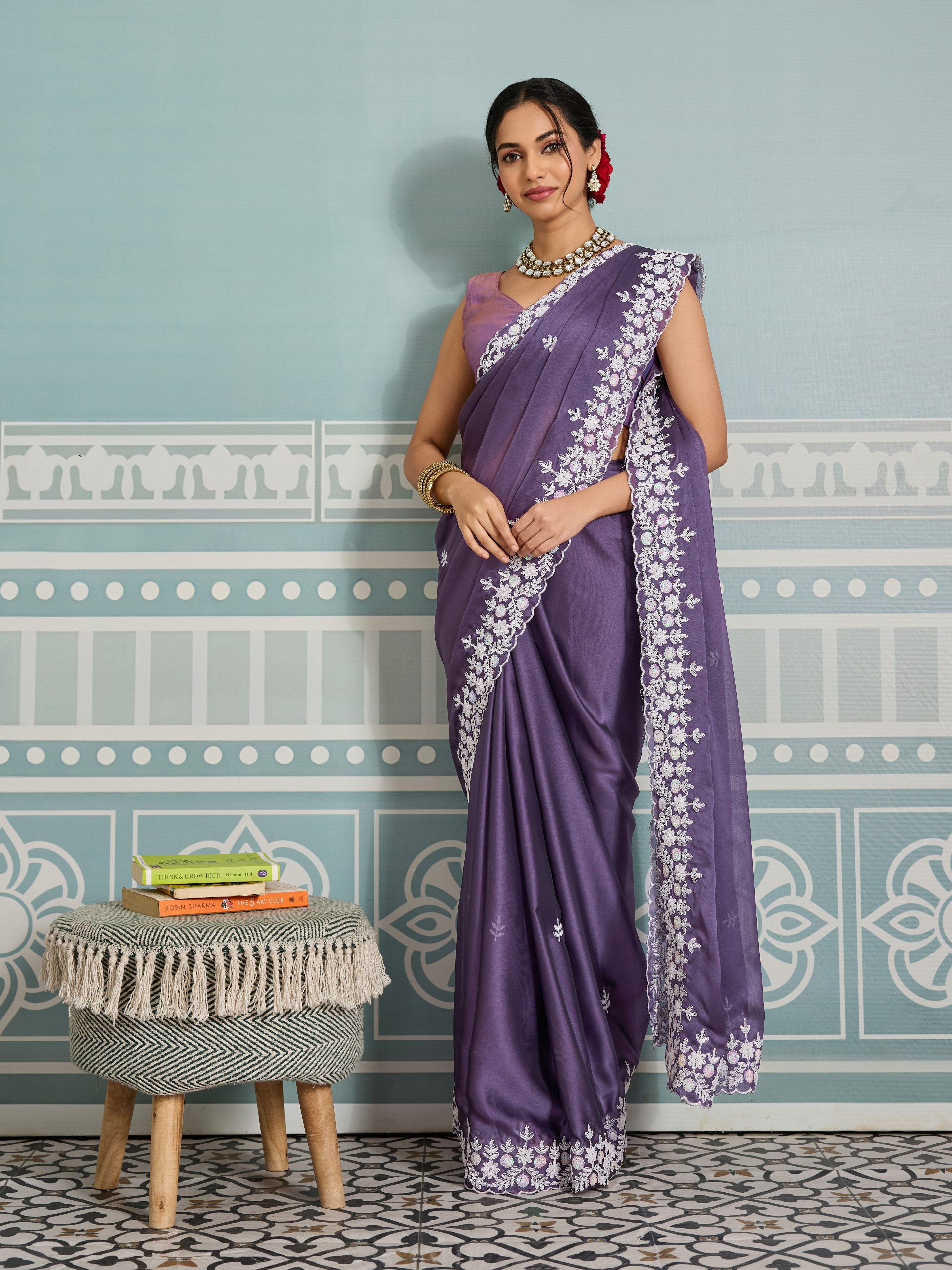 Women Black Rangoli Silk Saree with Embroidery Sequins and Cutwork Border